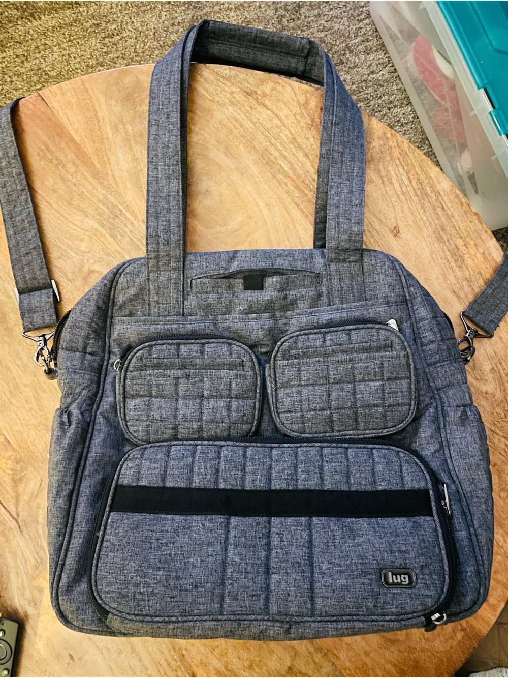 lug Quilted Convertible Laptop Tote in Denim Blue-Gray